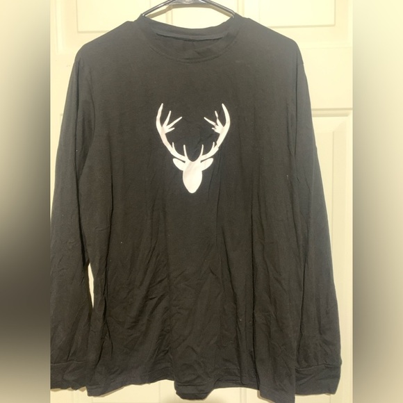Unisex XL & Medium Black Long Sleeve Shirts with White Deer Silhouette, Preloved - Picture 2 of 2